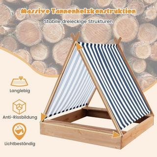 Northix  Sabbiera per bambini con copertura e 2 panchine Sabbiera da esterno in legno 124 x 123 cm 