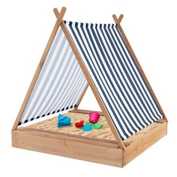 Kindersandkasten mit Abdeckung & 2 Sitzbänken Outdoor Holzsandkasten 124 x 123 cm