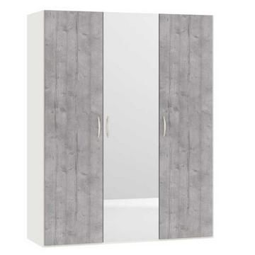 Armoire à portes battantes, aspect béton, miroir blanc crème 152,2 x 195