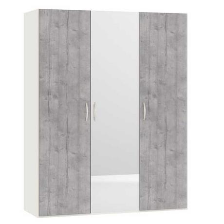 Jutzler Armadio con ante a battente, aspetto cemento, specchio bianco crema 152,2 x 195  