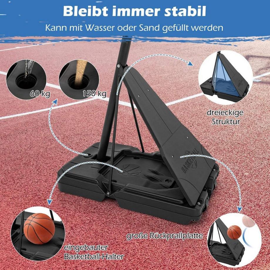 Northio  Support de basket-ball 150-305 cm, panier de basket réglable en hauteur pour l'extérieur avec support 