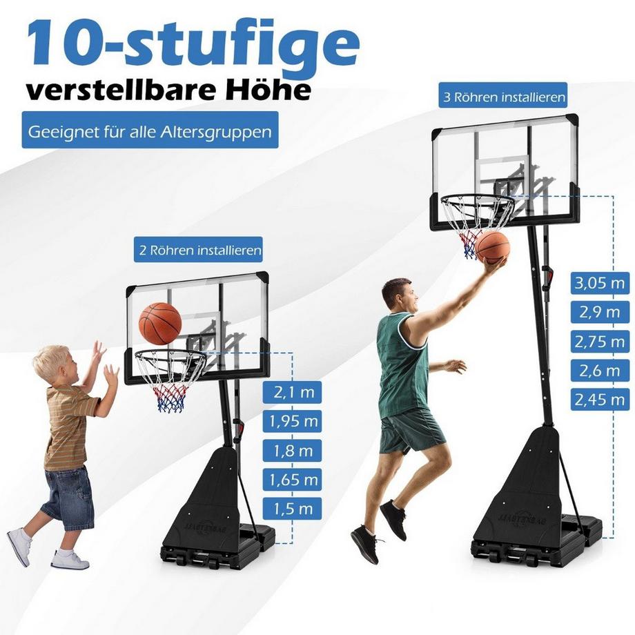 Northio  Support de basket-ball 150-305 cm, panier de basket réglable en hauteur pour l'extérieur avec support 
