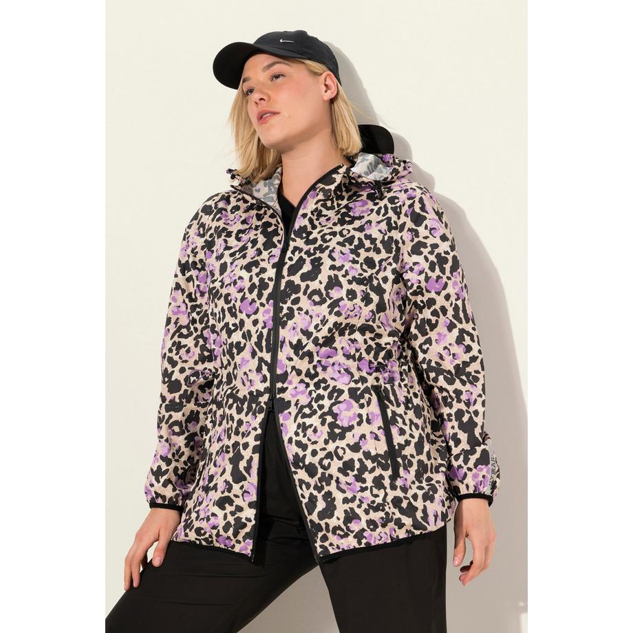 Ulla Popken Veste de pluie légère imprimé léopard imperméable fermeture éclair à double sens  
