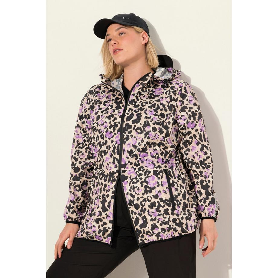 Ulla Popken Veste de pluie légère imprimé léopard imperméable fermeture éclair à double sens  