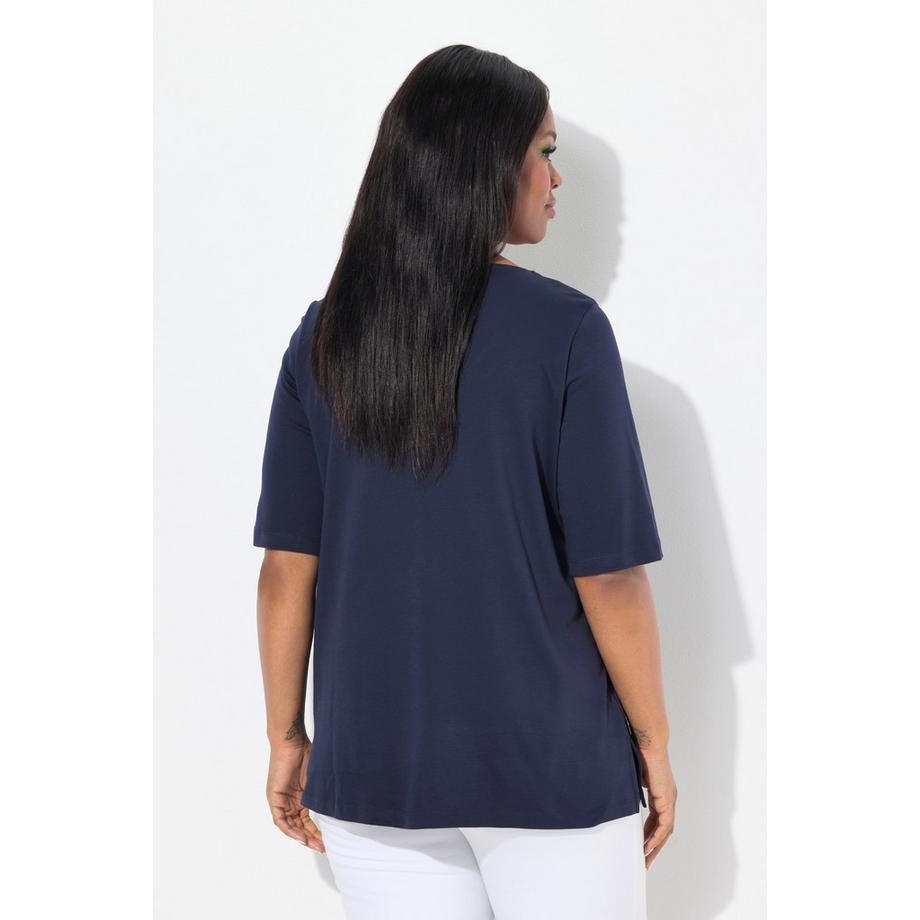 Ulla Popken T-Shirt Ligne A Col Rond Manches Mi-Longues  