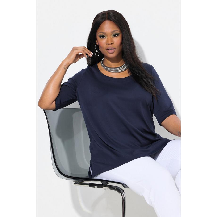 Ulla Popken T-Shirt Ligne A Col Rond Manches Mi-Longues  