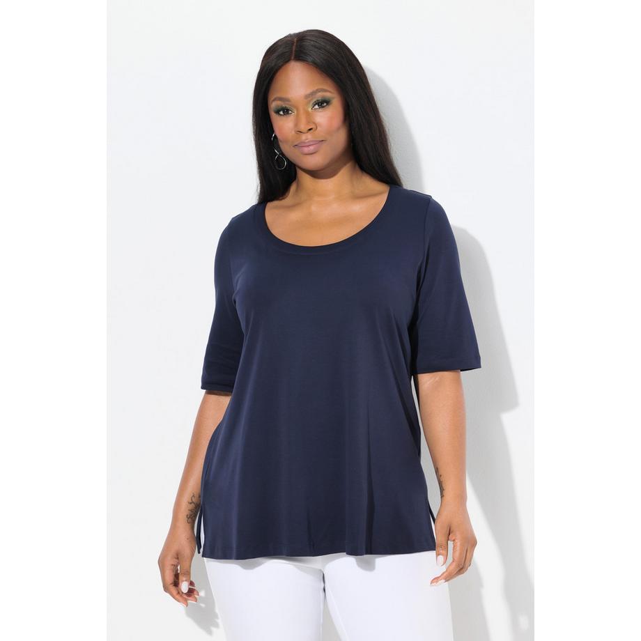 Ulla Popken T-Shirt Ligne A Col Rond Manches Mi-Longues  