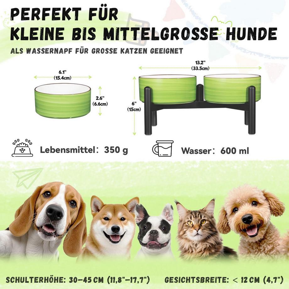 Alopini  Bol pour Chien en Céramique Surélevé avec Support en Acier Inoxydable - Belle Station d'alimentation à Double Bol 