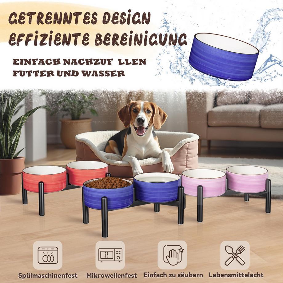 Alopini  Bol pour Chien en Céramique Surélevé avec Support en Acier Inoxydable - Belle Station d'alimentation à Double Bol 