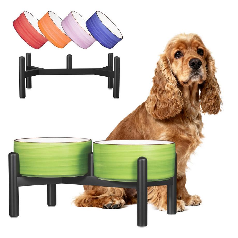 Bol pour Chien en Céramique Surélevé avec Support en Acier Inoxydable - Belle Station d'alimentation à Double Bol
