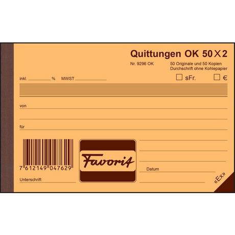 Favorit FAVORIT Quittungen D A6 9296 OK blau/weiss 50x2 Blatt  