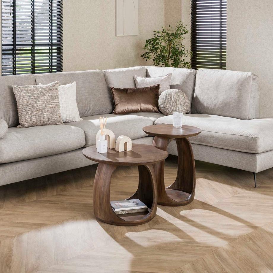 mutoni Flow Tavolino in acacia massiccia smaltato marrone S  