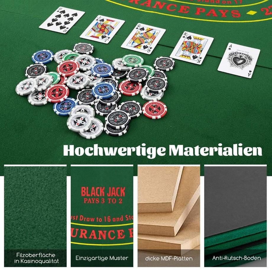 Northio  Tapis de poker 120 x 120 cm Housse de table de poker Texas Holdem pliable pour 8 joueurs avec porte-gobelets vert 