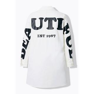 Ulla Popken  Blusa lunga con scritta stampata sul retro, collo da camicia e maniche lunghe 