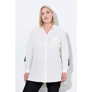 Blusa lunga con scritta stampata sul retro, collo da camicia e maniche lunghe