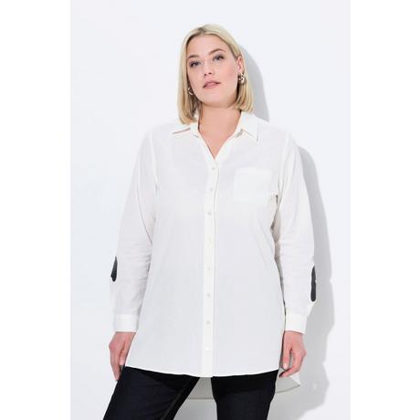 Ulla Popken  Blusa lunga con scritta stampata sul retro, collo da camicia e maniche lunghe 