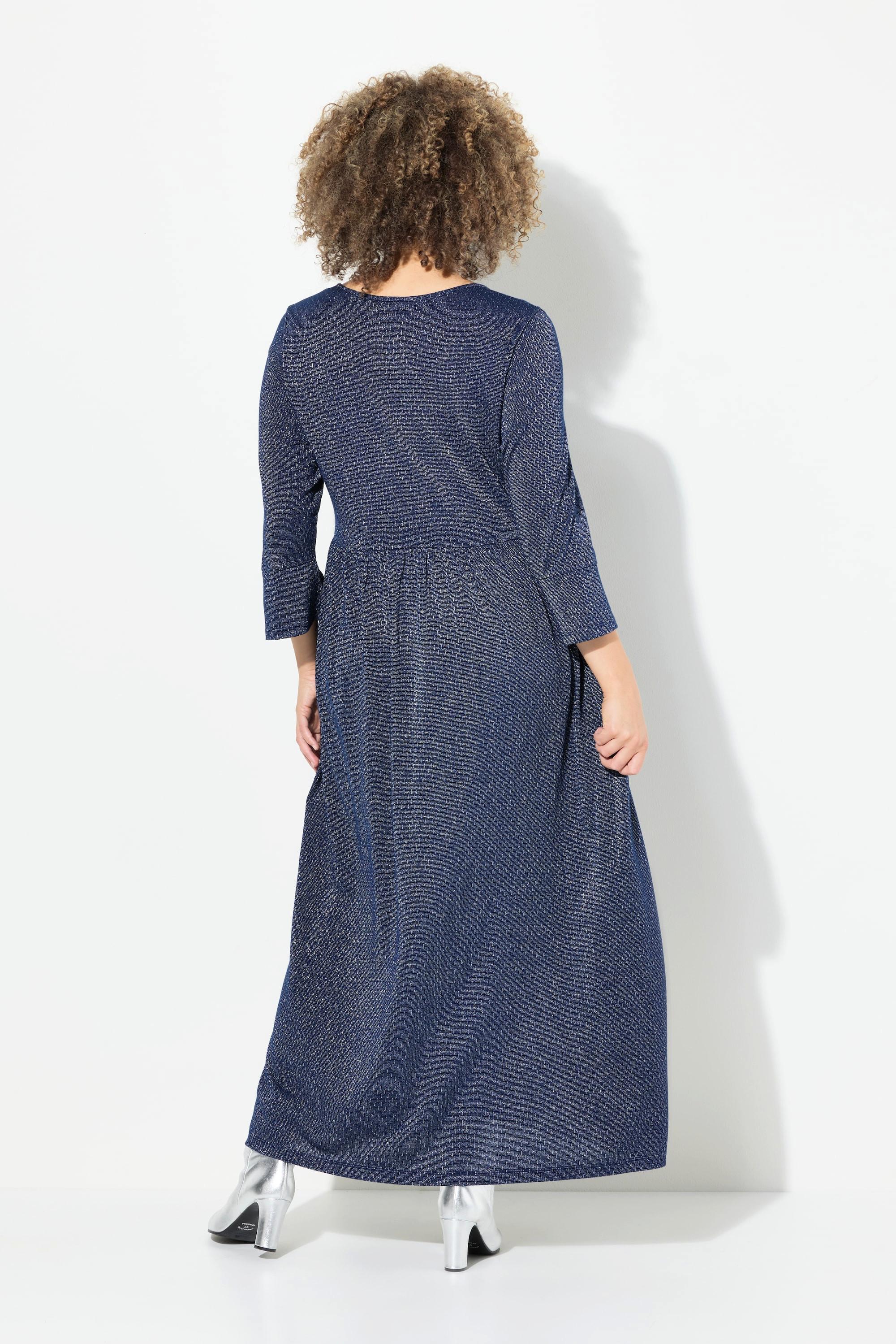 Ulla Popken  Robe midi en jersey à paillettes, ligne en A avec col rond et manches 3/4 