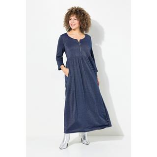 Ulla Popken  Robe midi en jersey à paillettes, ligne en A avec col rond et manches 3/4 