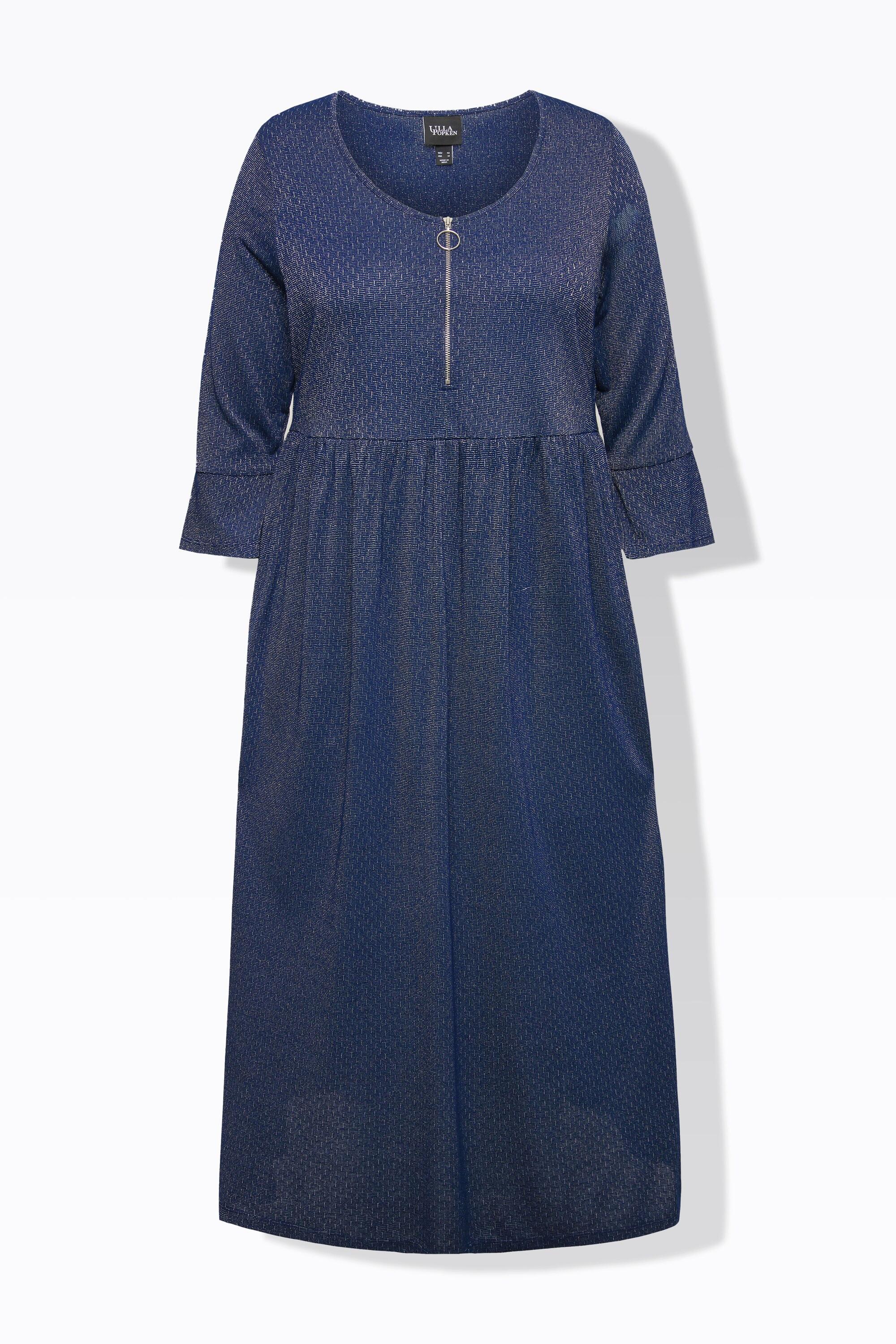 Ulla Popken Abito Midi Jersey Glitter Linea A Girocollo Maniche 3/4  