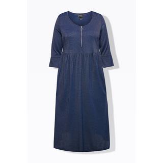 Ulla Popken  Robe midi en jersey à paillettes, ligne en A avec col rond et manches 3/4 