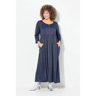 Ulla Popken  Robe midi en jersey à paillettes, ligne en A avec col rond et manches 3/4 