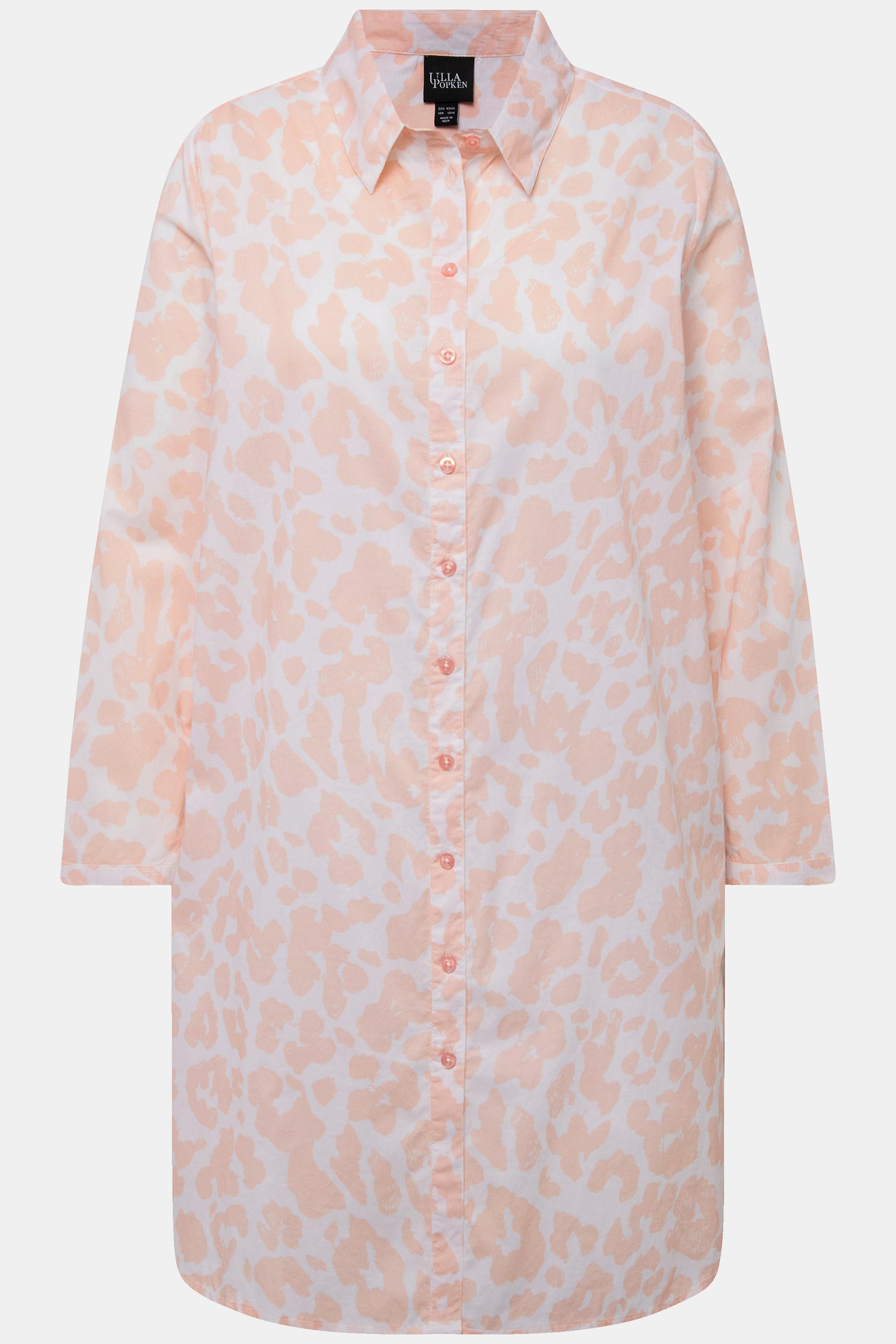 Ulla Popken  Blusa dal taglio lungo e svasato con fantasia leopardata, colletto da camicia e maniche lunghe 