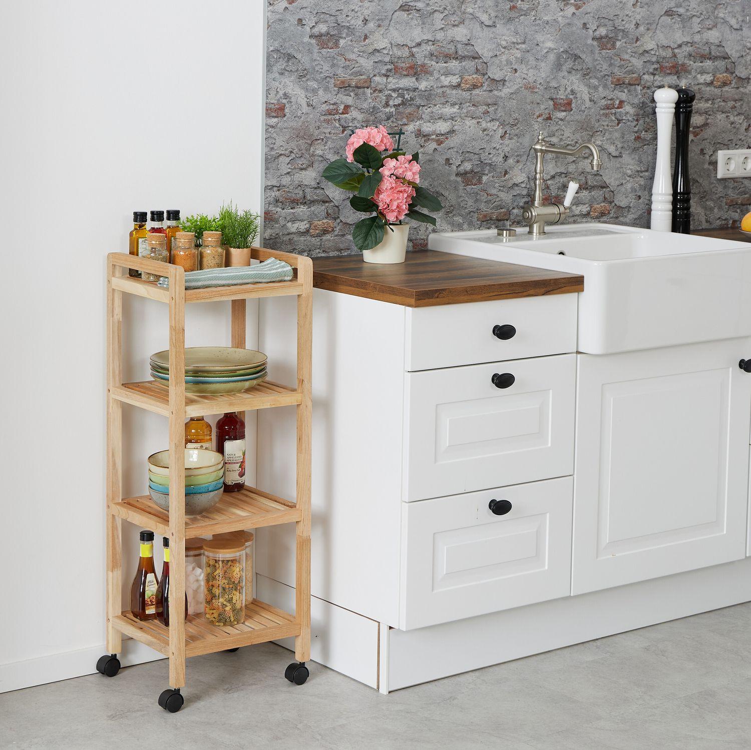 Northix Badezimmerregal aus Holz mit Rädern  