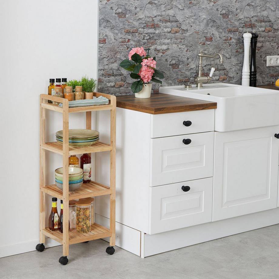 Northix Badezimmerregal aus Holz mit Rädern  