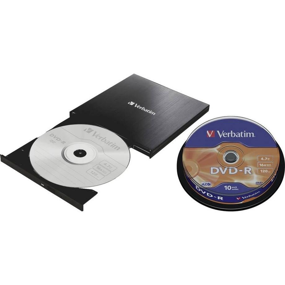 Verbatim  Externer Slimline CD/DVD-Brenner + DVD-R 4.7GB 16x Silver 10er Spindel 