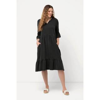 Ulla Popken Abito in jersey A-line con volant scollo a tunica maniche 3/4  