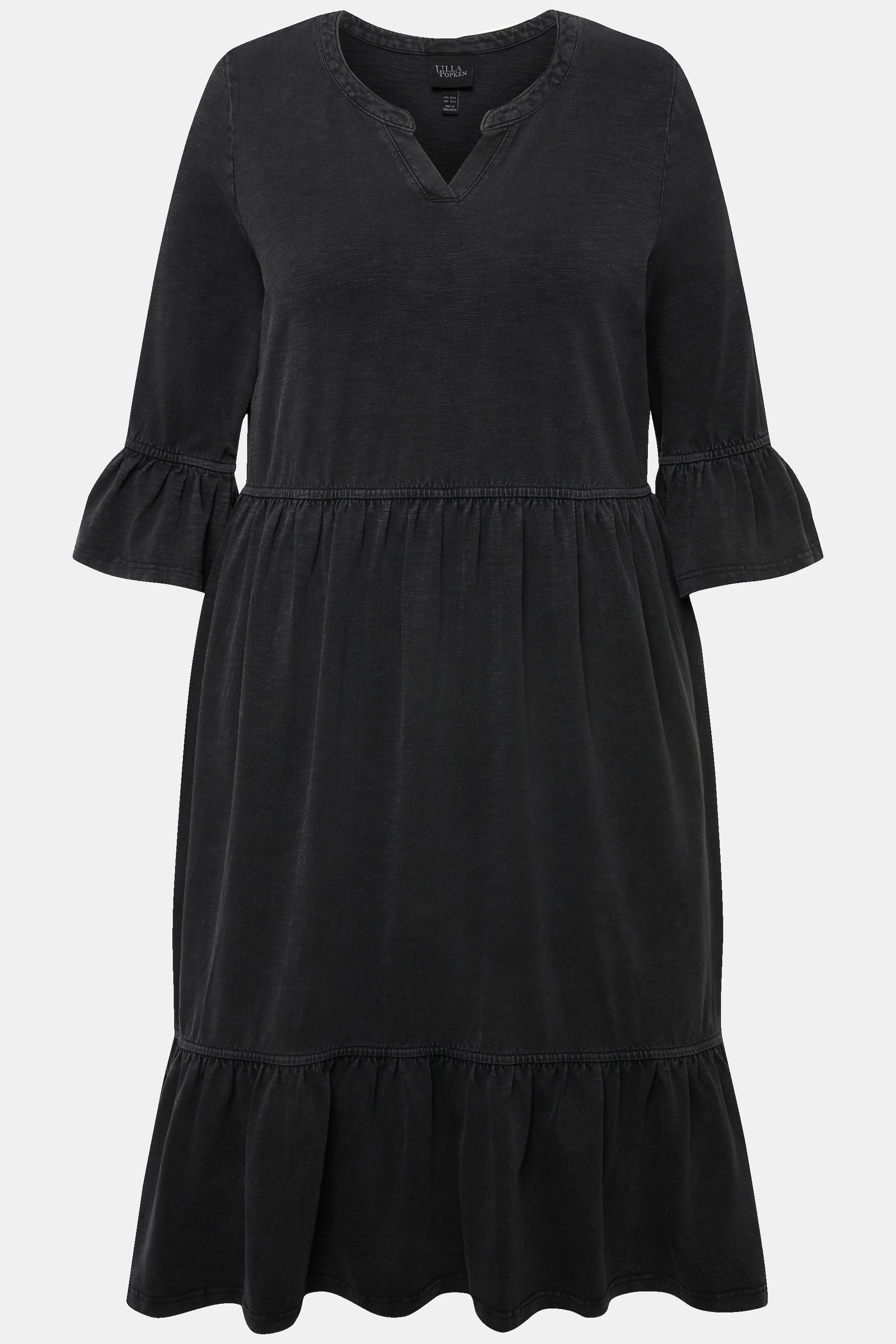 Ulla Popken Abito in jersey A-line con volant scollo a tunica maniche 3/4  