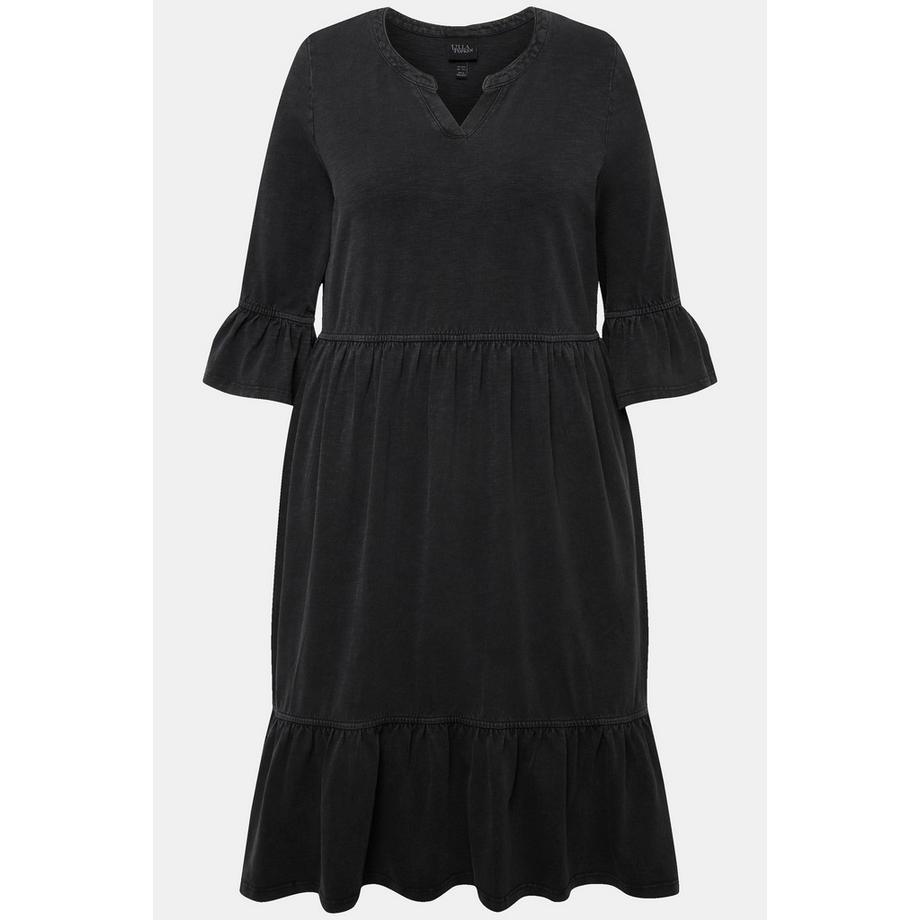 Ulla Popken Jerseykleid A-Linie mit Volants Tunika-Ausschnitt 3/4-Arm  