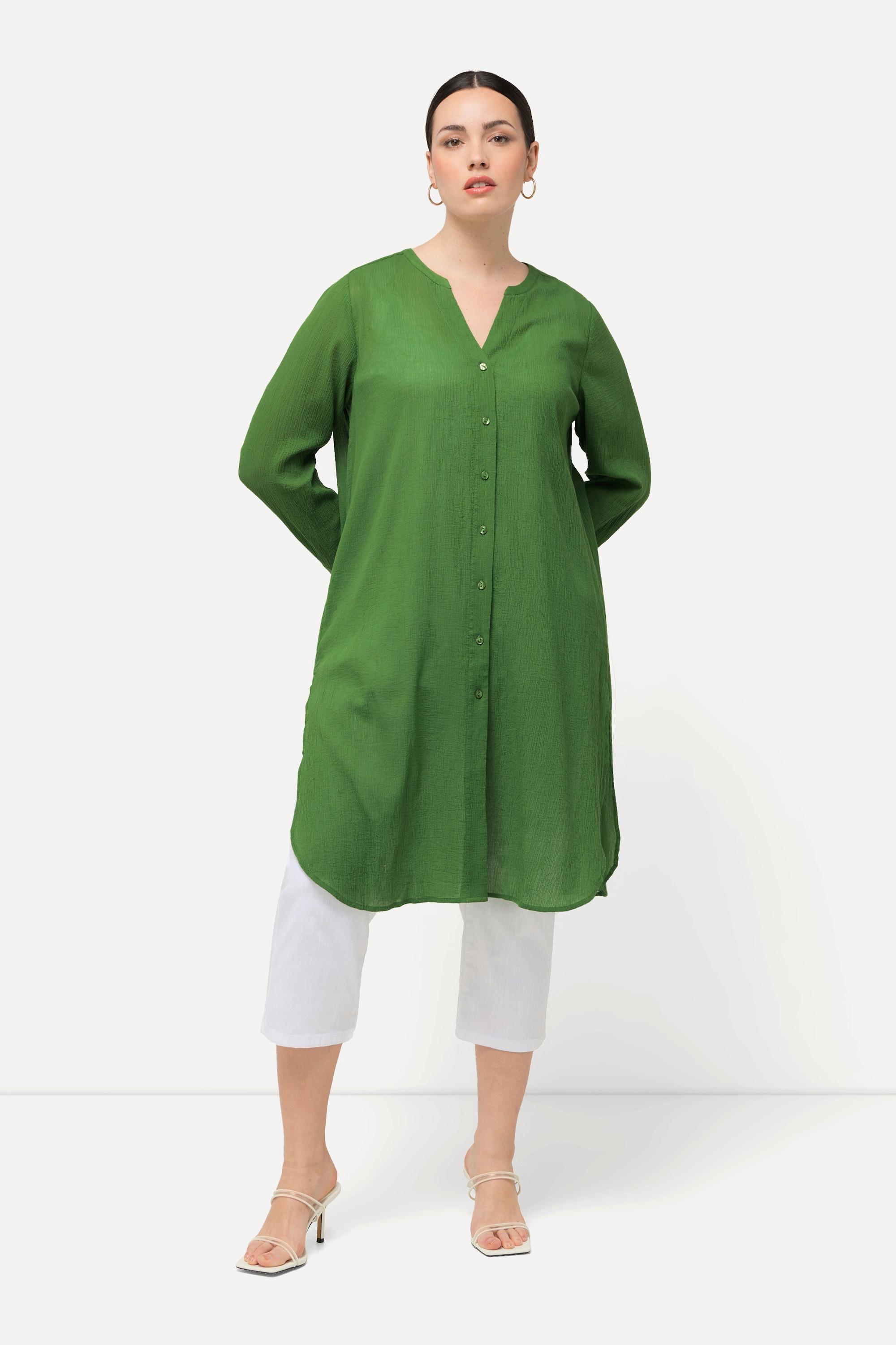 Ulla Popken  Longbluse, Struktur, A-Linie, Tunika-Ausschnitt, Langarm 