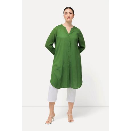 Ulla Popken  Longbluse, Struktur, A-Linie, Tunika-Ausschnitt, Langarm 