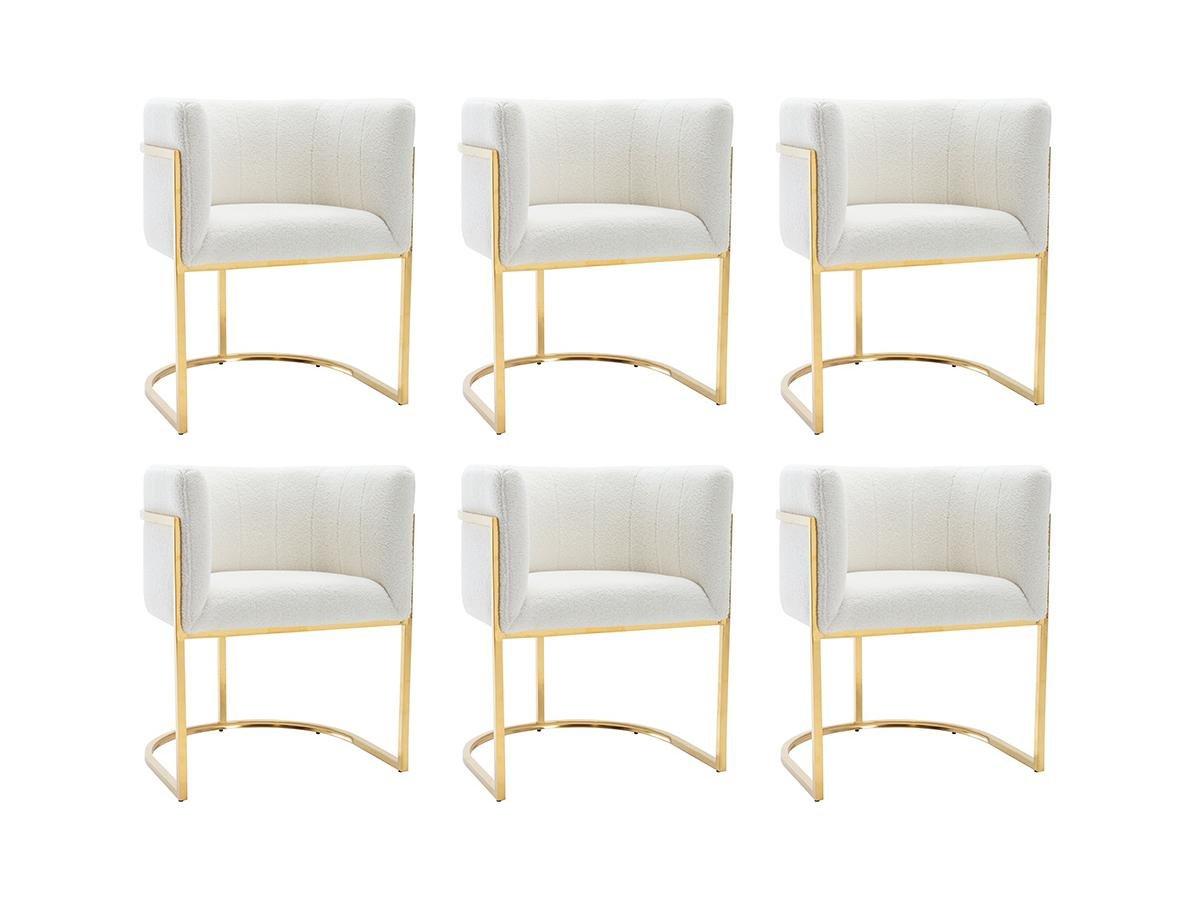 PASCAL MORABITO Lot de 6 chaises avec accoudoirs - Tissu bouclette et acier inoxydable - Blanc et doré - PERIA de Pascal MORABITO  