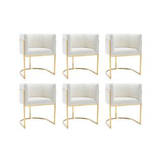 PASCAL MORABITO Lot de 6 chaises avec accoudoirs - Tissu bouclette et acier inoxydable - Blanc et doré - PERIA de Pascal MORABITO  