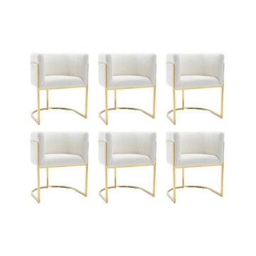 Lot de 6 chaises avec accoudoirs - Tissu bouclette et acier inoxydable - Blanc et doré - PERIA de Pascal MORABITO