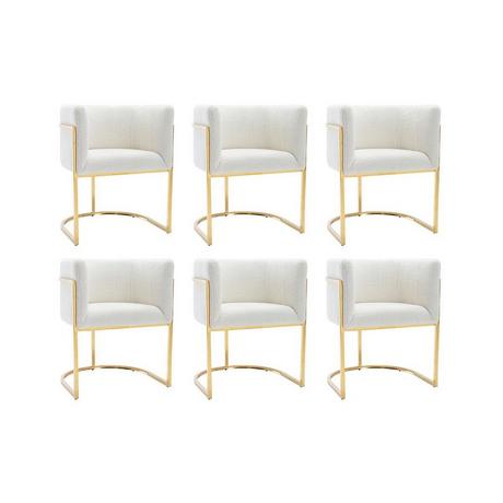 PASCAL MORABITO Lot de 6 chaises avec accoudoirs - Tissu bouclette et acier inoxydable - Blanc et doré - PERIA de Pascal MORABITO  