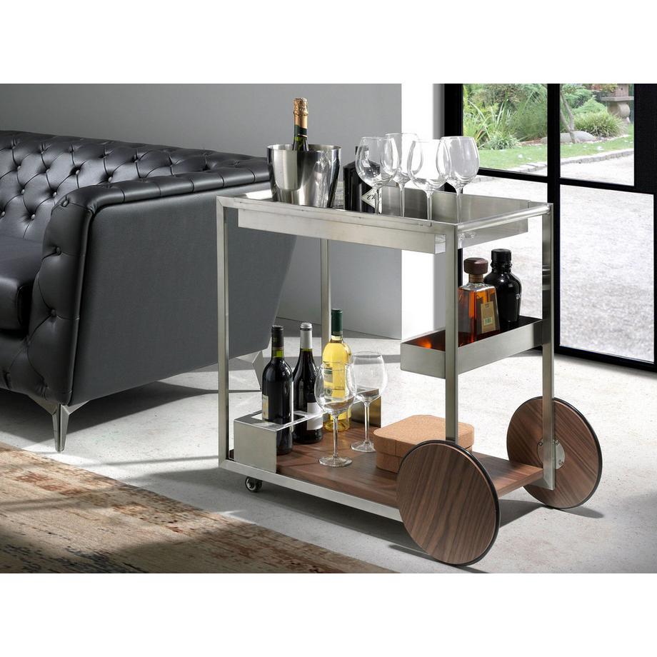 ANGEL CERDA Carrello minibar in acciaio e noce  