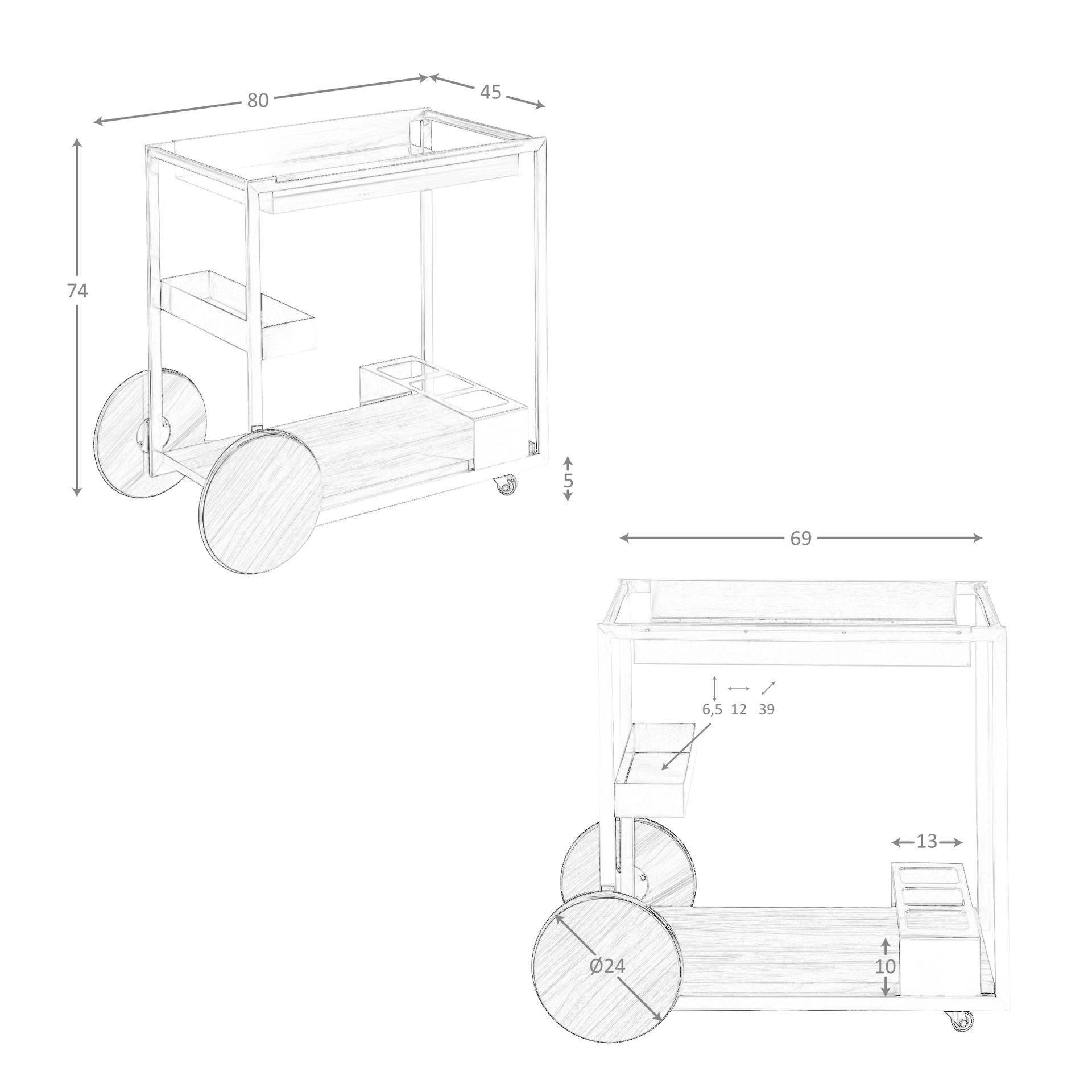 ANGEL CERDA Minibarwagen Stahl und Nussbaum  