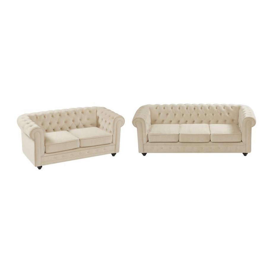 Vente-unique Sofa 3-Sitzer & 2-Sitzer - Samt - Beige - CHESTERFIELD  
