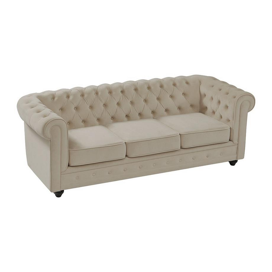 Vente-unique Sofa 3-Sitzer & 2-Sitzer - Samt - Beige - CHESTERFIELD  