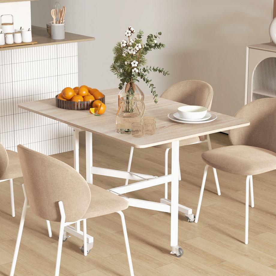 Northio Table De Salle À Manger, Table De Cuisine À Roulettes, Table Pliante Avec Cadre En Acier, Table De Salle À Manger Extensible Pour 4 À 6 Personnes, Pour Cuisine, Salle À Manger, Chêne  