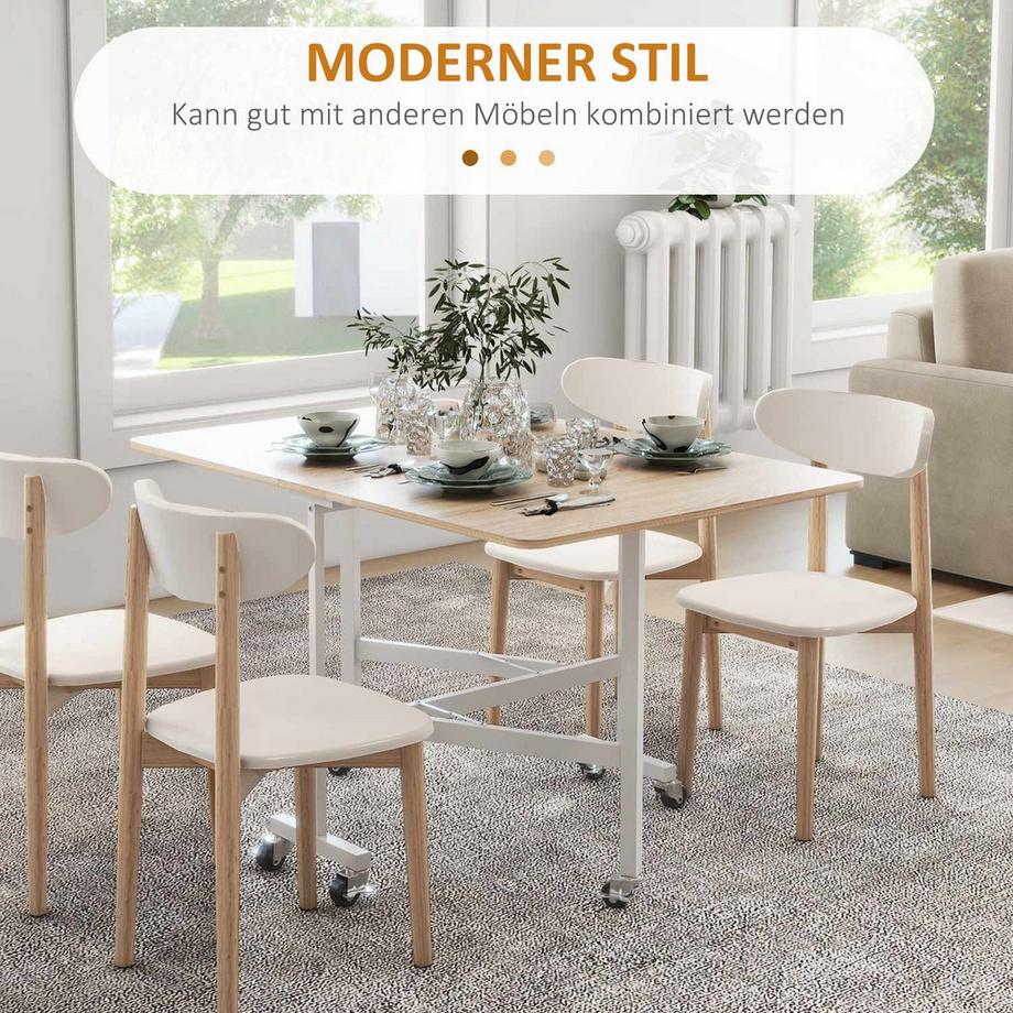 Northio Table De Salle À Manger, Table De Cuisine À Roulettes, Table Pliante Avec Cadre En Acier, Table De Salle À Manger Extensible Pour 4 À 6 Personnes, Pour Cuisine, Salle À Manger, Chêne  