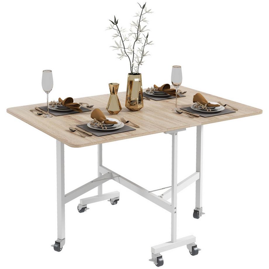 Table De Salle À Manger, Table De Cuisine À Roulettes, Table Pliante Avec Cadre En Acier, Table De Salle À Manger Extensible Pour 4 À 6 Personnes, Pour Cuisine, Salle À Manger, Chêne