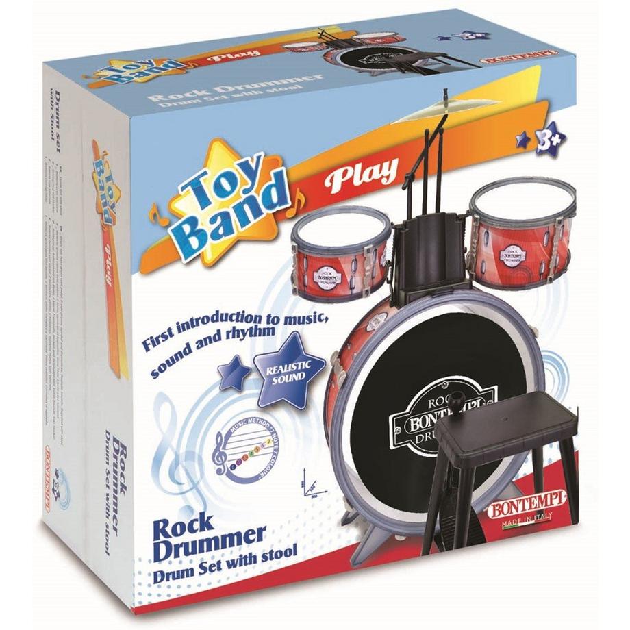 BONTEMPI  Bontempi Drum set 4 pcs with stool black bass drum 