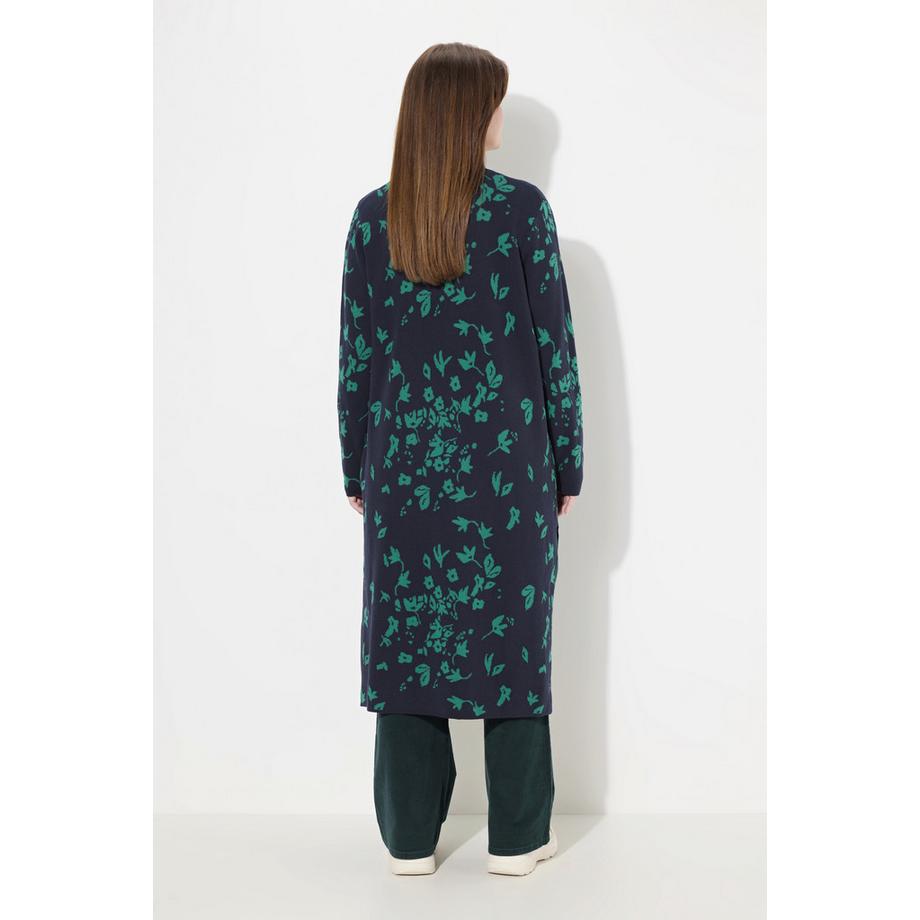 Ulla Popken Long Leaf Pattern V-Neck Cardigan  