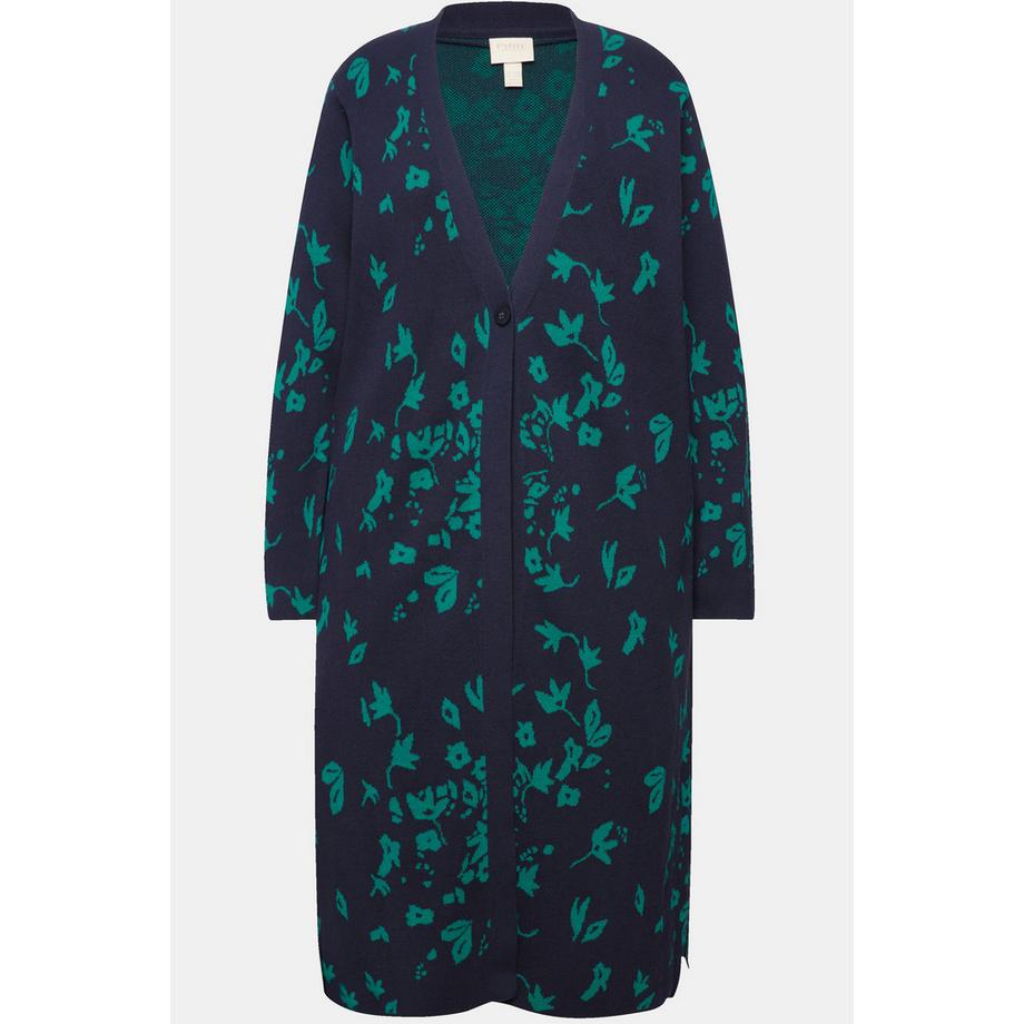 Ulla Popken Long Leaf Pattern V-Neck Cardigan  