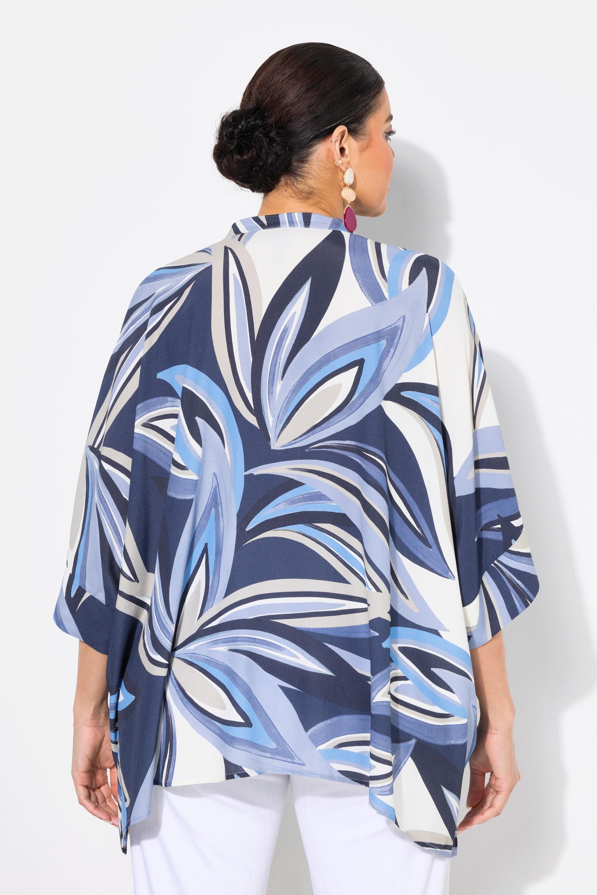 Ulla Popken Blusa Oversize Stampa Foglie Mezza Manica Collo Alto  