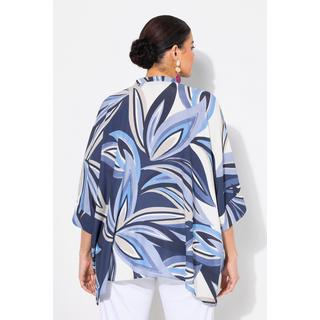 Ulla Popken Blusa Oversize Stampa Foglie Mezza Manica Collo Alto  